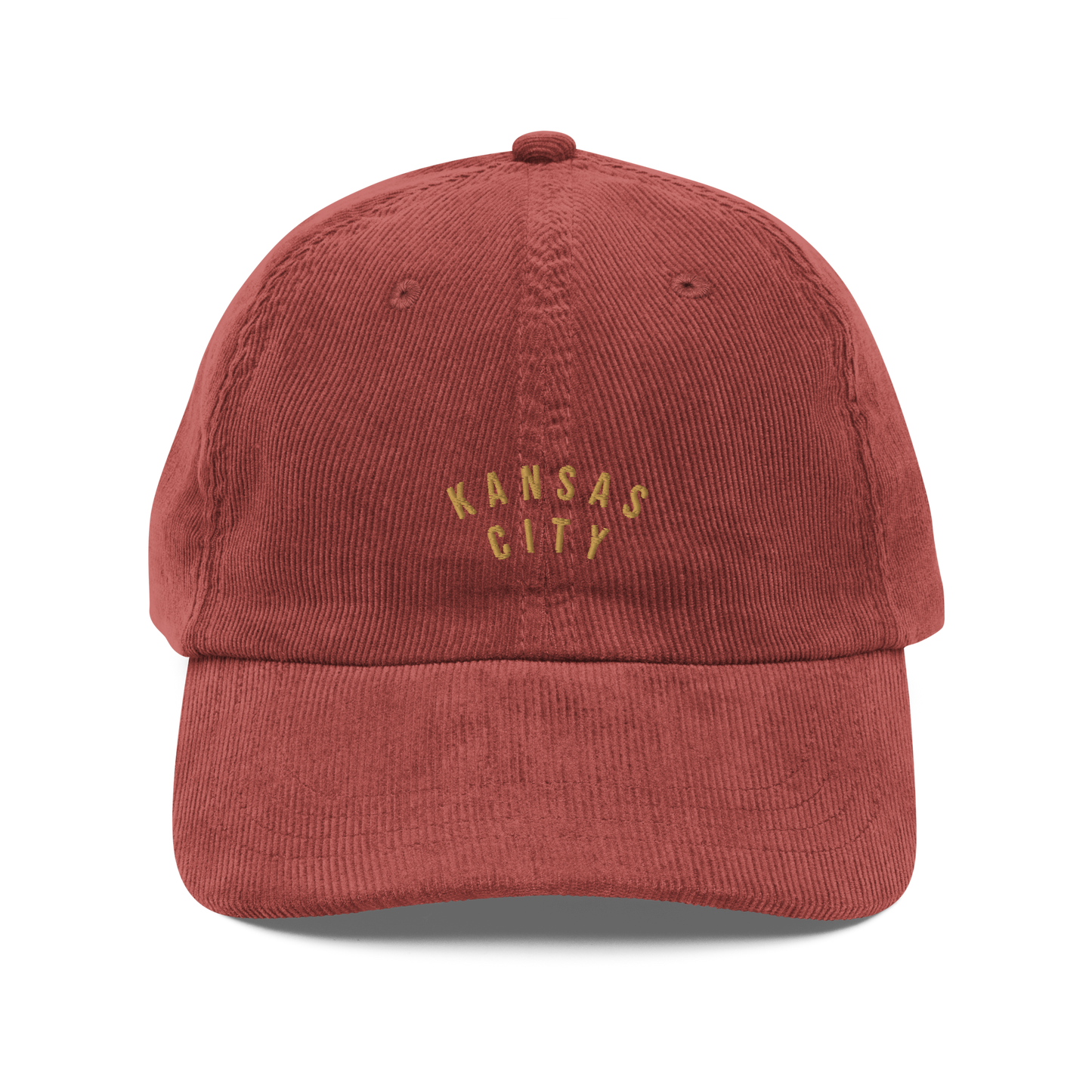 Burgundy corduroy Kansas City hat gold embroidery dad hat