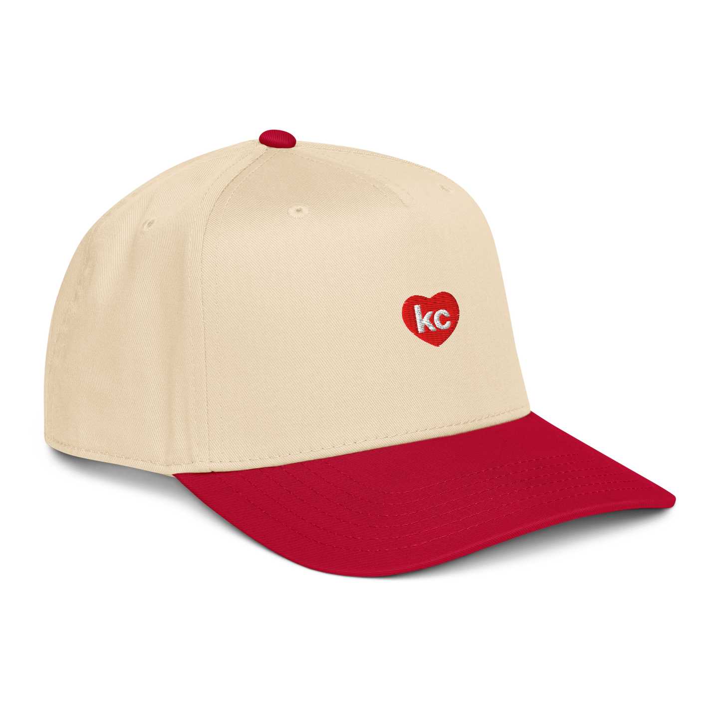 Natural crown red brim KC heart snapback side view