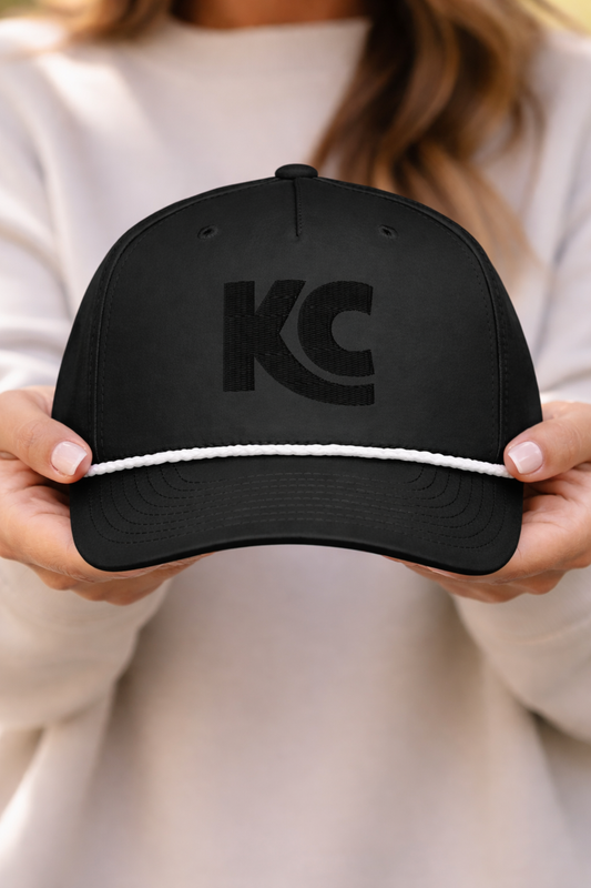 Embroidered Monochrome Kansas City KC Rope Hat - Black