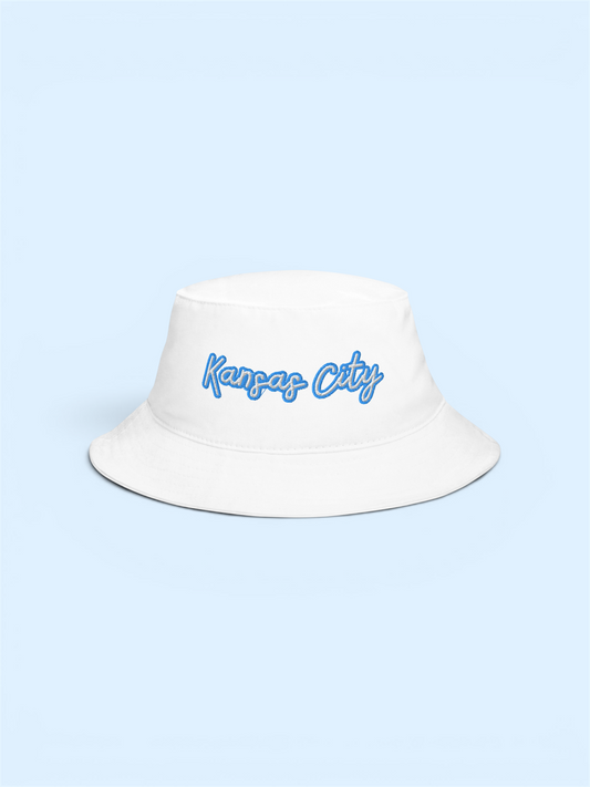 Kansas City Embroidered Bucket Hat - White/Teal