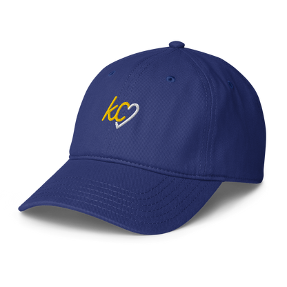 KC Script Heart Dad Hat royal gold Kansas City hat