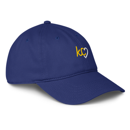 KC Script Heart Dad Hat royal gold Kansas City hat