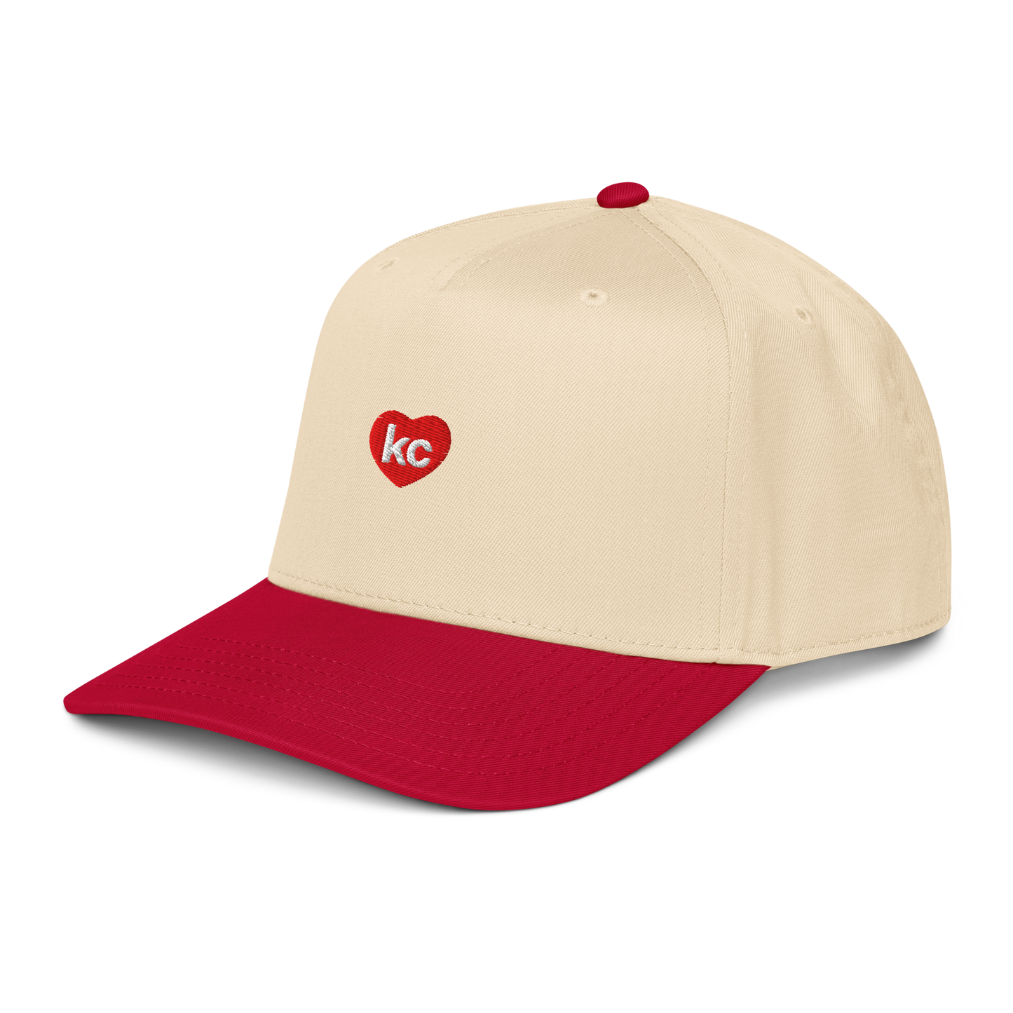Natural crown red brim KC heart snapback side view