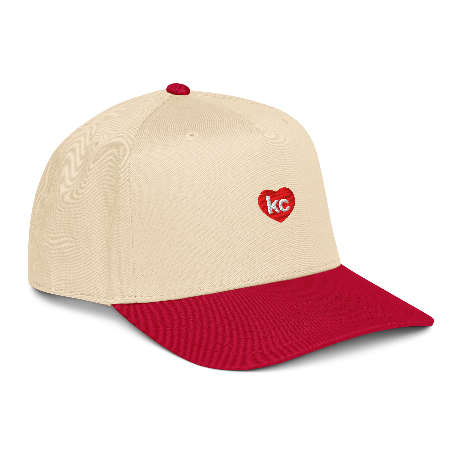 Natural crown red brim KC heart snapback side view