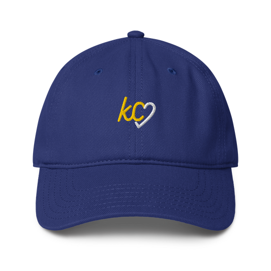KC Script Heart Dad Hat royal gold Kansas City hat