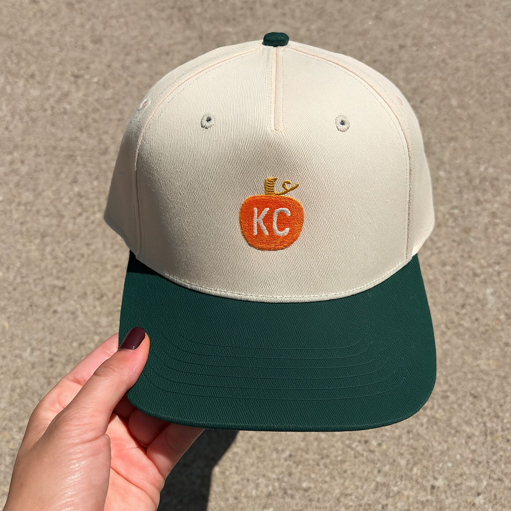 KC Pumpkin Snapback natural and forest green mid-profile hat