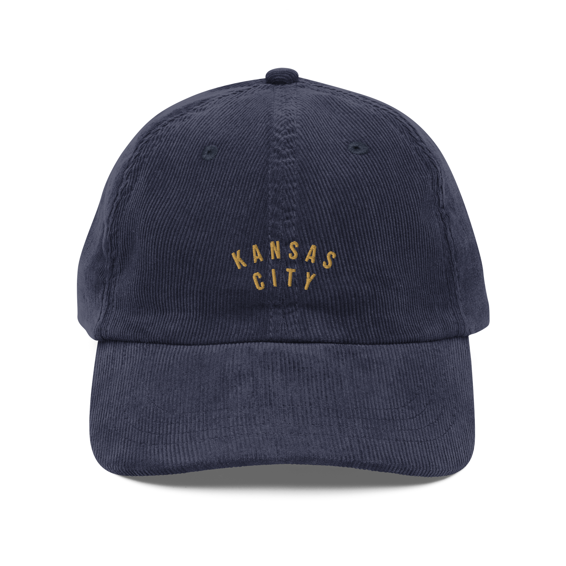 Navy corduroy Kansas City hat gold embroidery dad hat