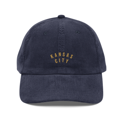 Navy corduroy Kansas City hat gold embroidery dad hat
